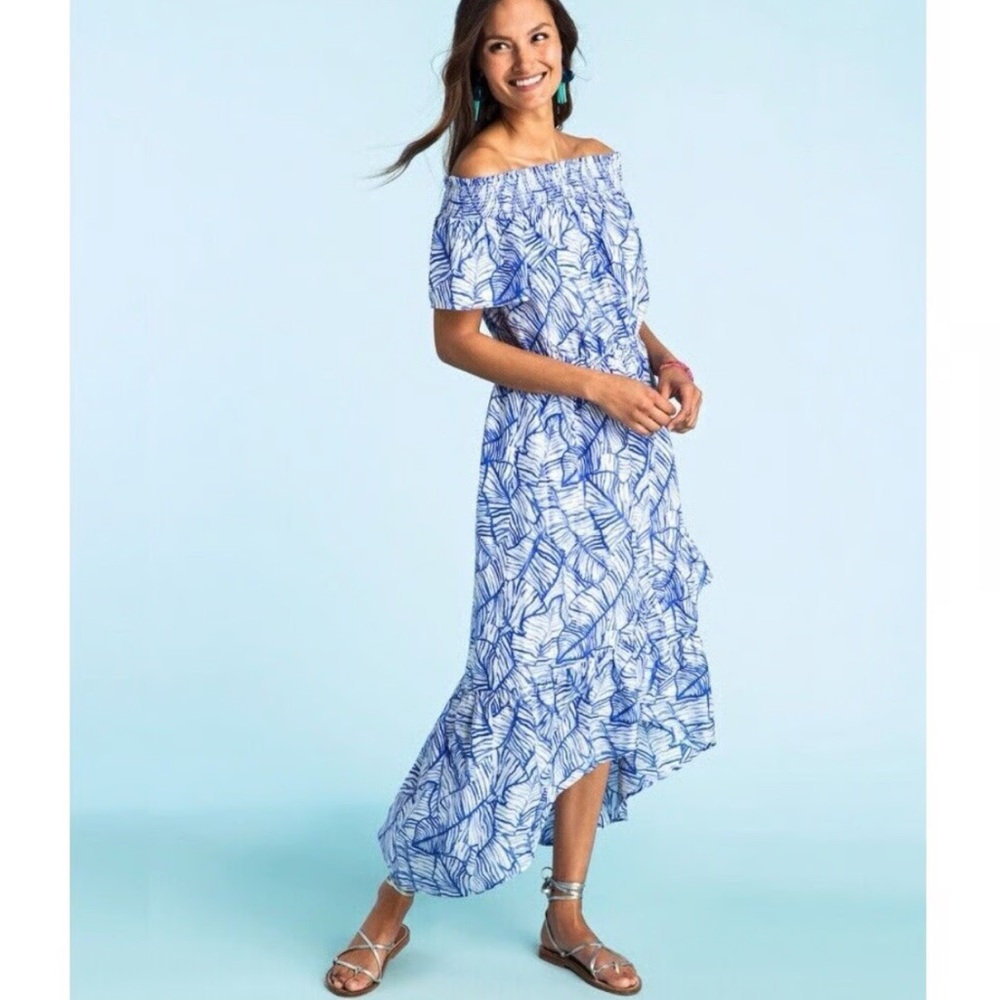 Vineyard Vines Blue Banana Leaf High-Low Dress